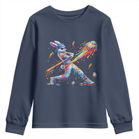Cool Easter Bunny Baseball Player Neon Paint Splash Graphic Youth Sweatshirt Funny Rabbit Sports with Egg Bat Hit Gift