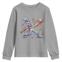 Cool Easter Bunny Baseball Player Neon Paint Splash Graphic Youth Sweatshirt Funny Rabbit Sports with Egg Bat Hit Gift