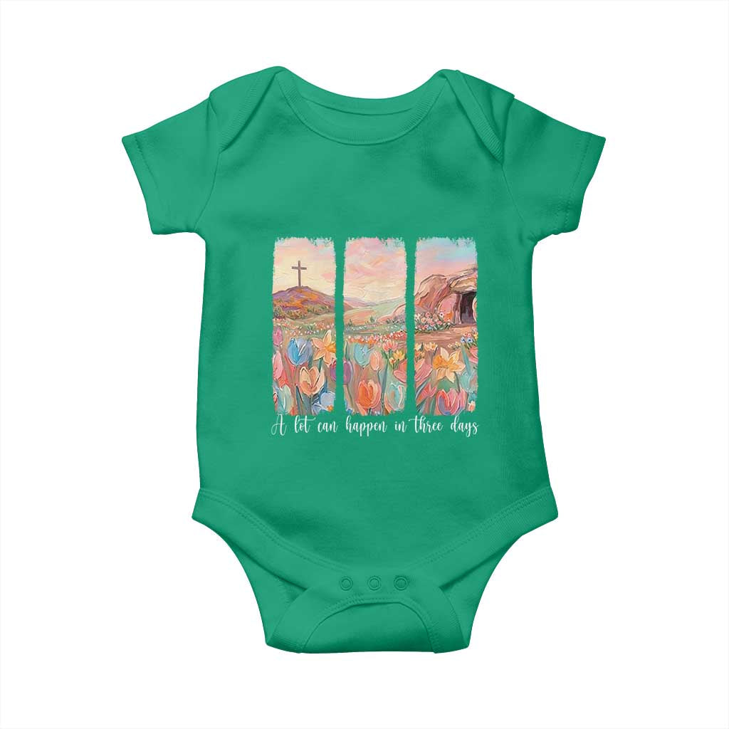 A Lot Can Happen In Three Days Christian Easter Baby Onesie Empty Tomb Cross Landscape Faith Inspirational Gift