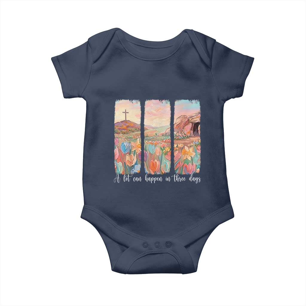 A Lot Can Happen In Three Days Christian Easter Baby Onesie Empty Tomb Cross Landscape Faith Inspirational Gift