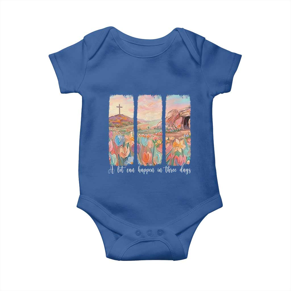 A Lot Can Happen In Three Days Christian Easter Baby Onesie Empty Tomb Cross Landscape Faith Inspirational Gift