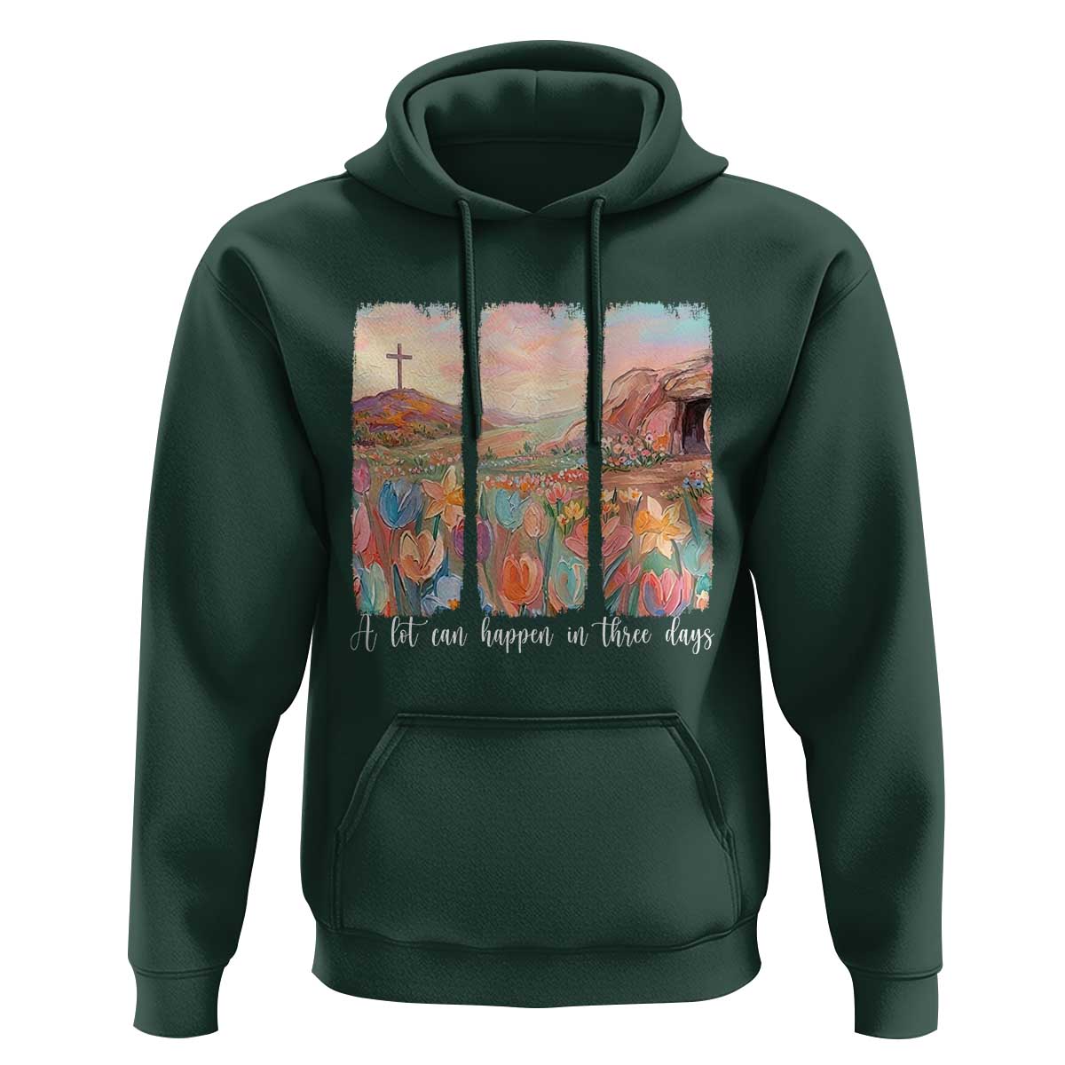A Lot Can Happen In Three Days Christian Easter Hoodie Empty Tomb Cross Landscape Faith Inspirational Gift