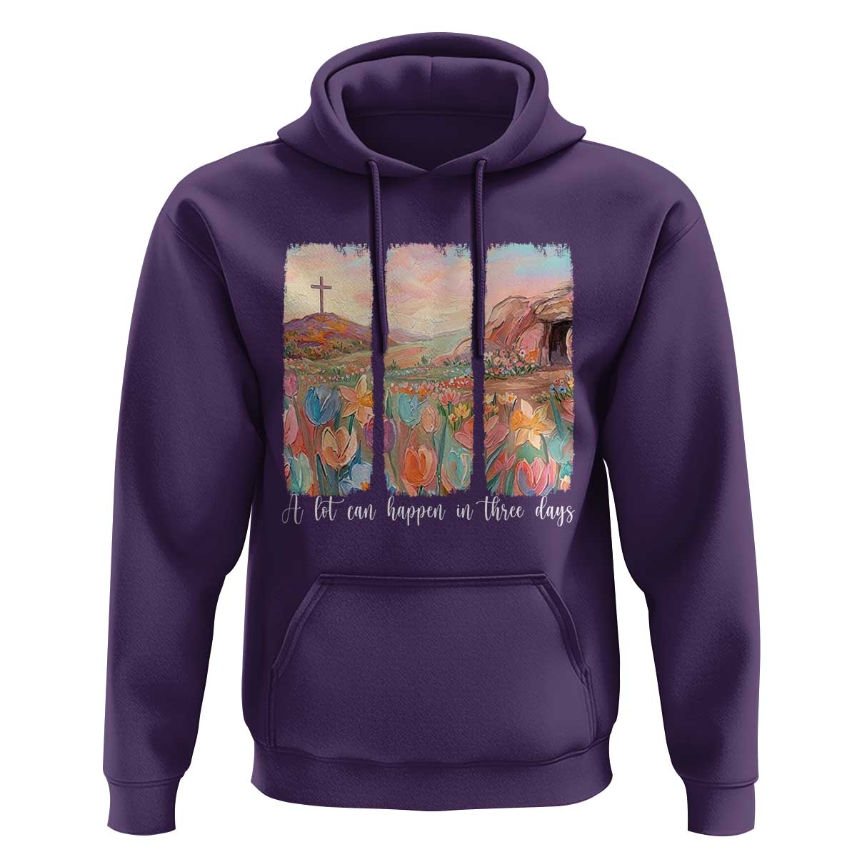 A Lot Can Happen In Three Days Christian Easter Hoodie Empty Tomb Cross Landscape Faith Inspirational Gift
