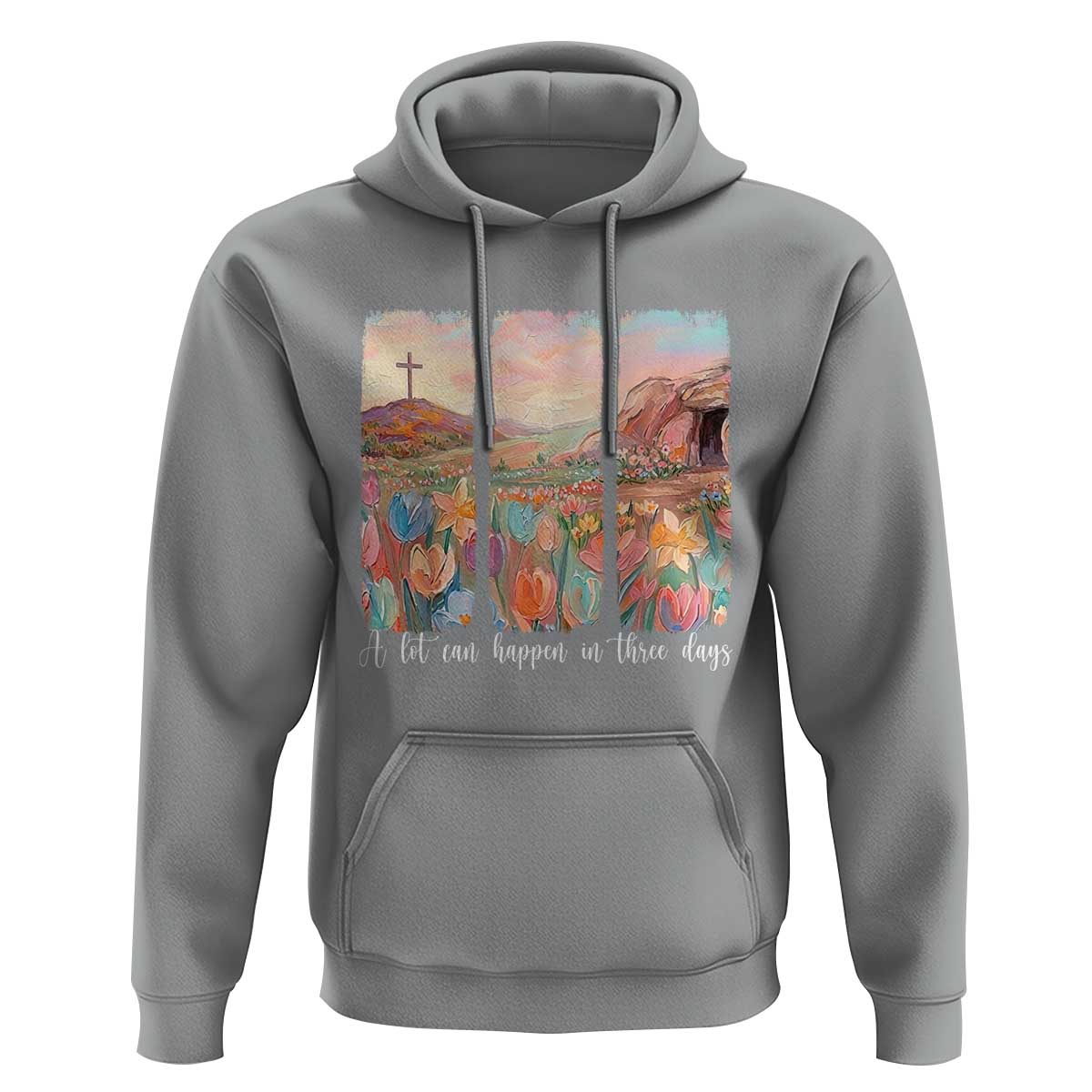 A Lot Can Happen In Three Days Christian Easter Hoodie Empty Tomb Cross Landscape Faith Inspirational Gift
