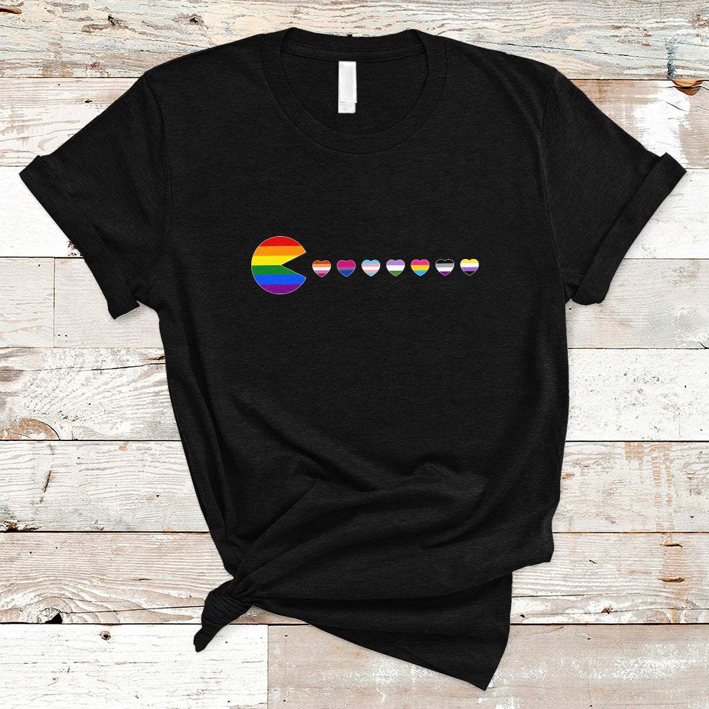 Video Game Gay T Shirt Video Game Funny Gaming Pie Eating LGBTQ Ally Pride Flag - Wonder Print Shop