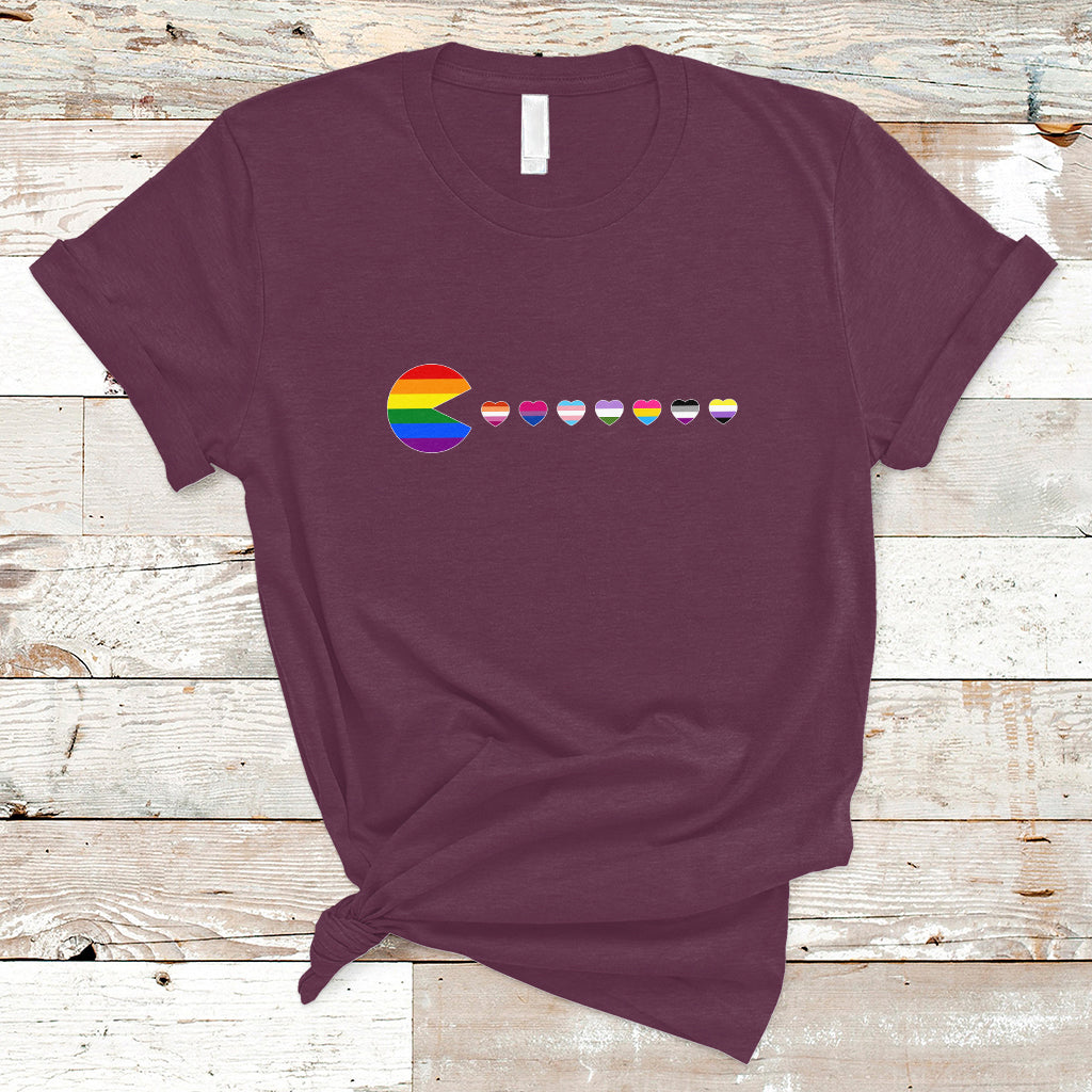 Video Game Gay T Shirt Video Game Funny Gaming Pie Eating LGBTQ Ally Pride Flag - Wonder Print Shop