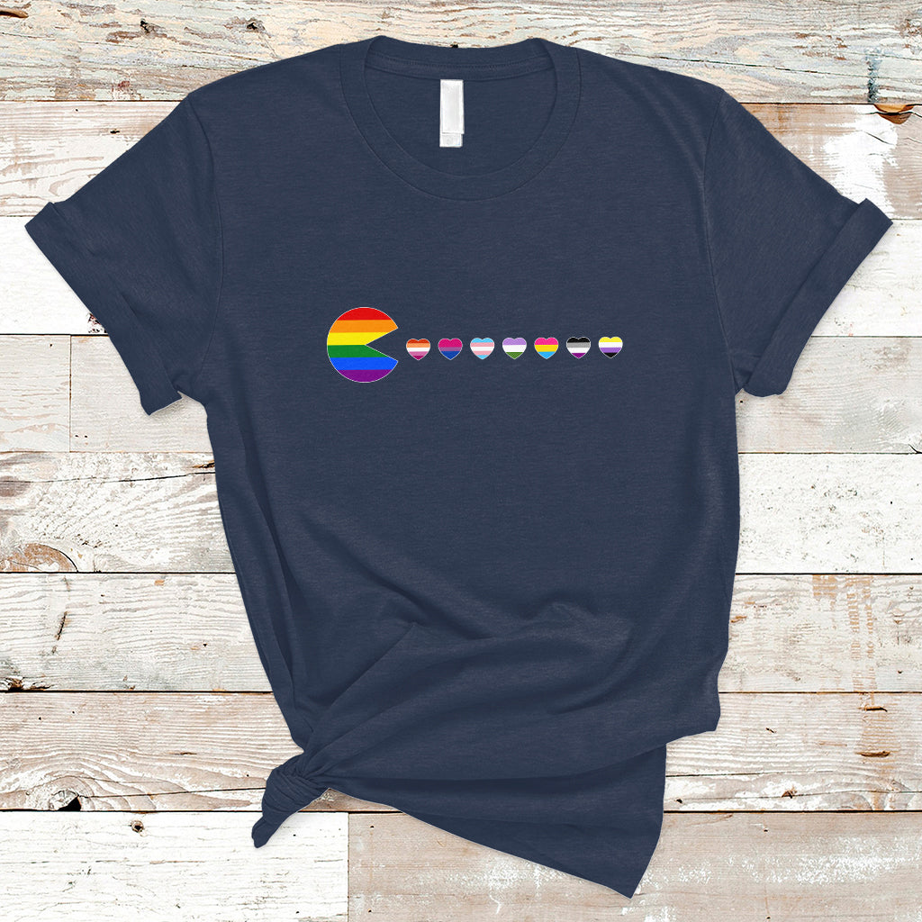 Video Game Gay T Shirt Video Game Funny Gaming Pie Eating LGBTQ Ally Pride Flag - Wonder Print Shop
