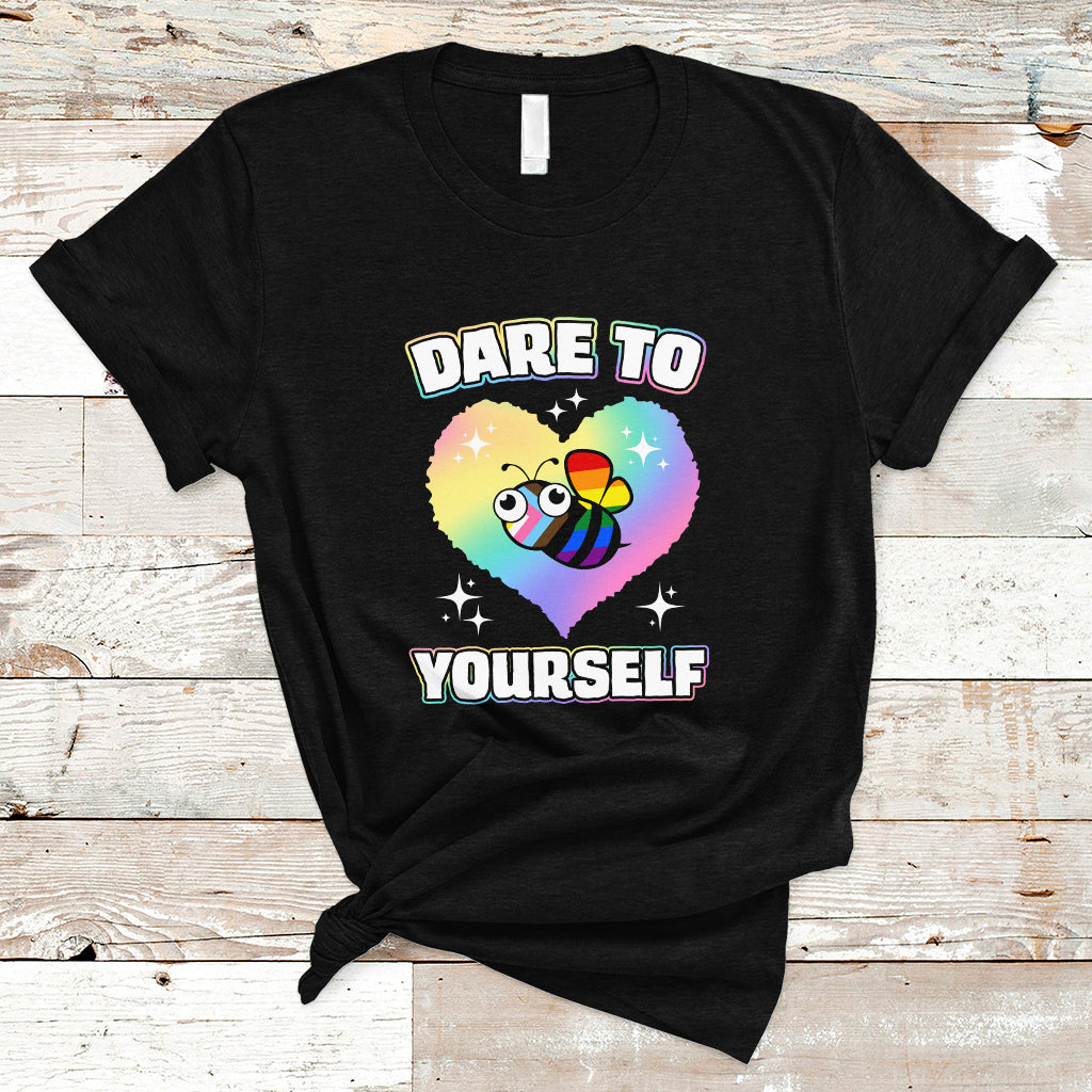 Gay Ally T Shirt Cute Bee LGBTQIA Dare To Be Yourself Rainbow LGBT Gay Pride Flag - Wonder Print Shop