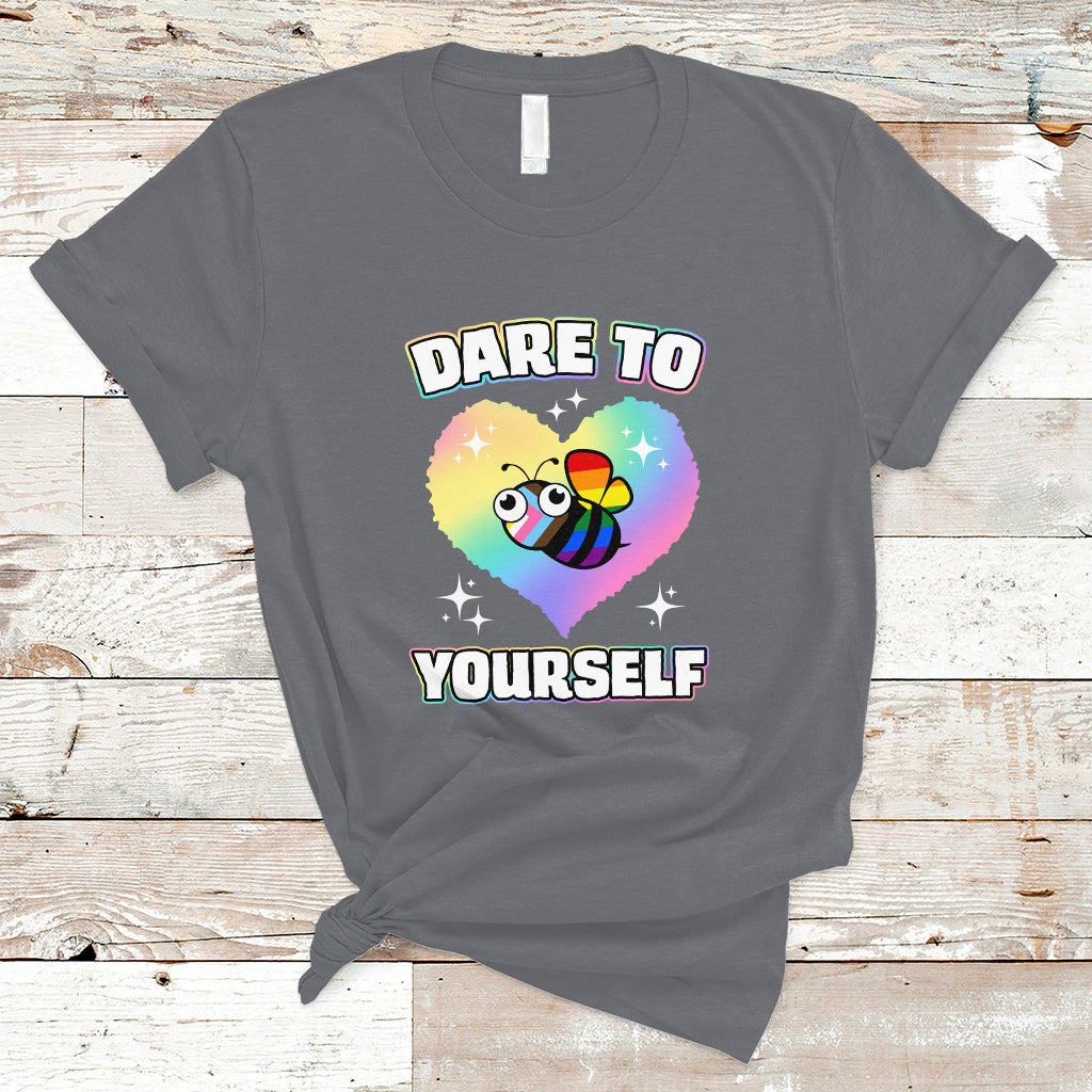 Gay Ally T Shirt Cute Bee LGBTQIA Dare To Be Yourself Rainbow LGBT Gay Pride Flag - Wonder Print Shop