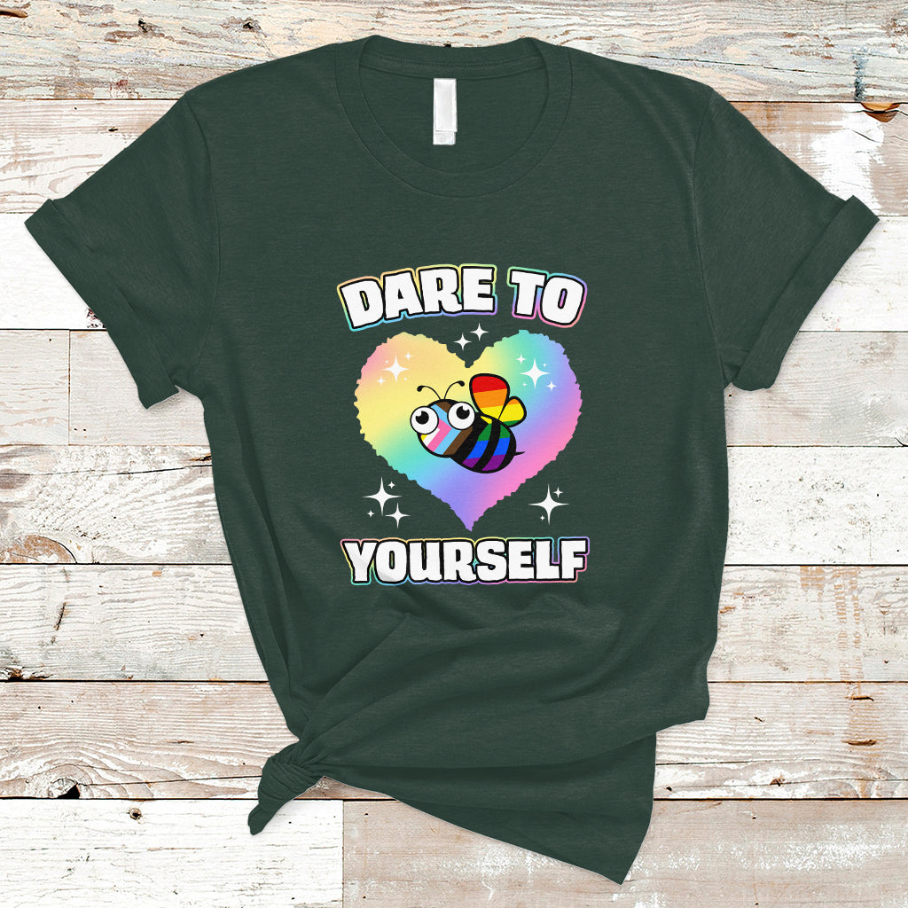 Gay Ally T Shirt Cute Bee LGBTQIA Dare To Be Yourself Rainbow LGBT Gay Pride Flag - Wonder Print Shop