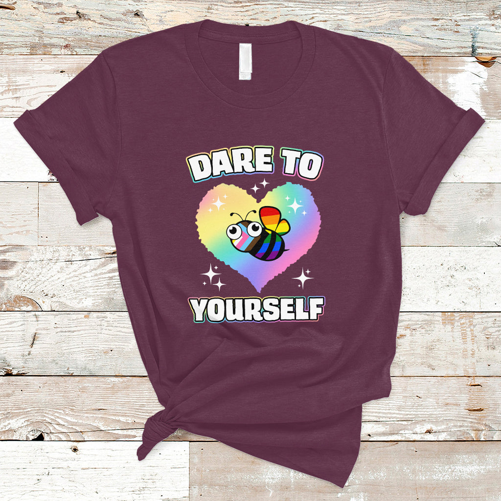 Gay Ally T Shirt Cute Bee LGBTQIA Dare To Be Yourself Rainbow LGBT Gay Pride Flag - Wonder Print Shop