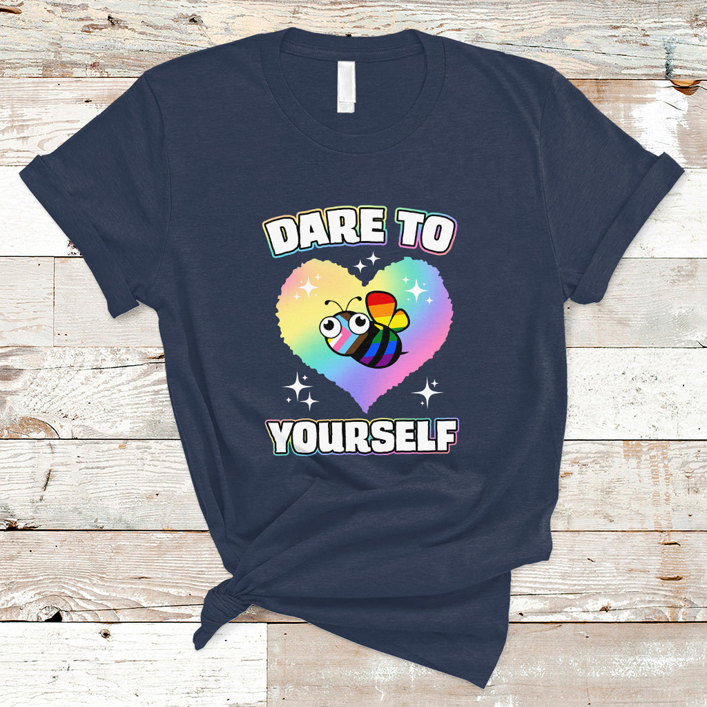 Gay Ally T Shirt Cute Bee LGBTQIA Dare To Be Yourself Rainbow LGBT Gay Pride Flag - Wonder Print Shop