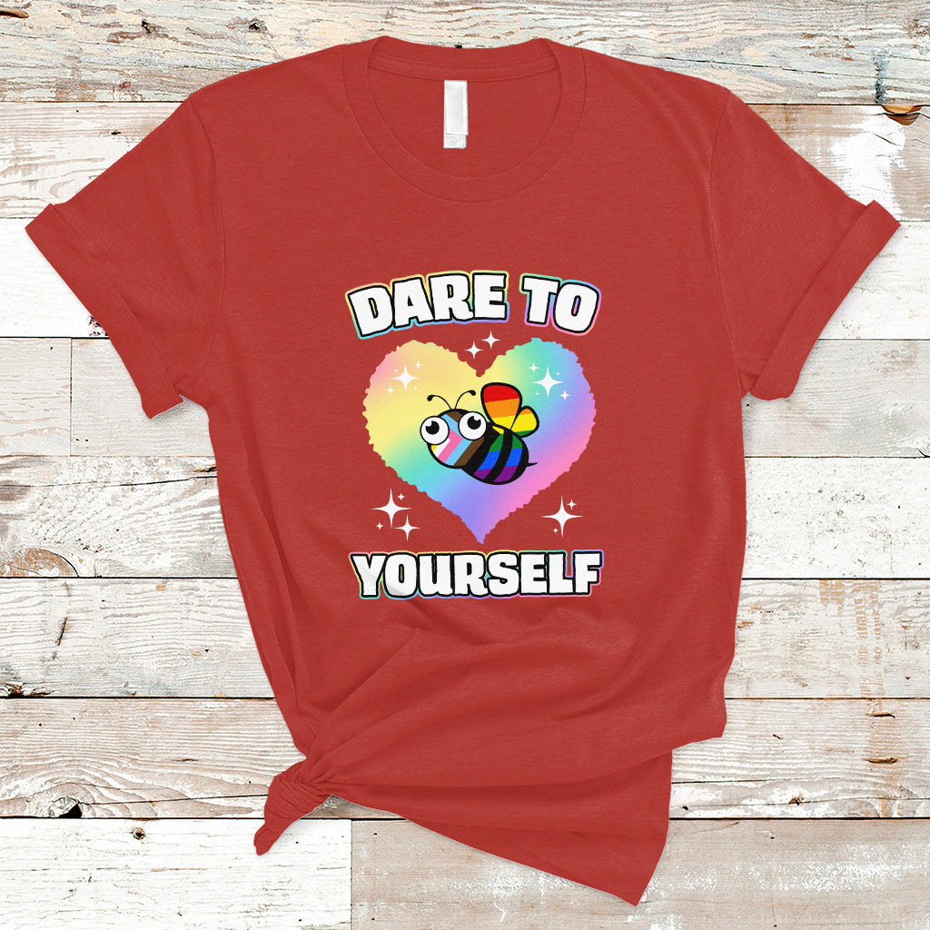 Gay Ally T Shirt Cute Bee LGBTQIA Dare To Be Yourself Rainbow LGBT Gay Pride Flag - Wonder Print Shop