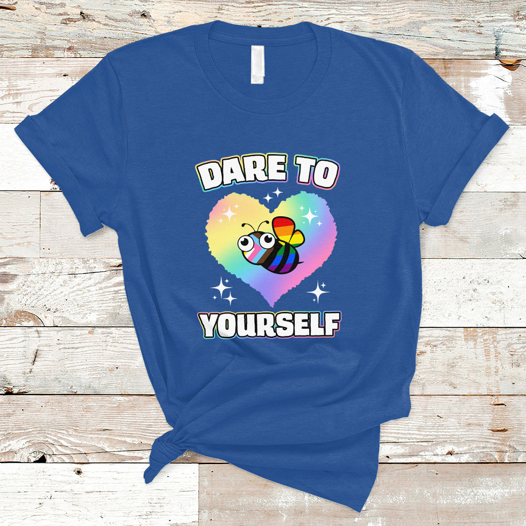 Gay Ally T Shirt Cute Bee LGBTQIA Dare To Be Yourself Rainbow LGBT Gay Pride Flag - Wonder Print Shop
