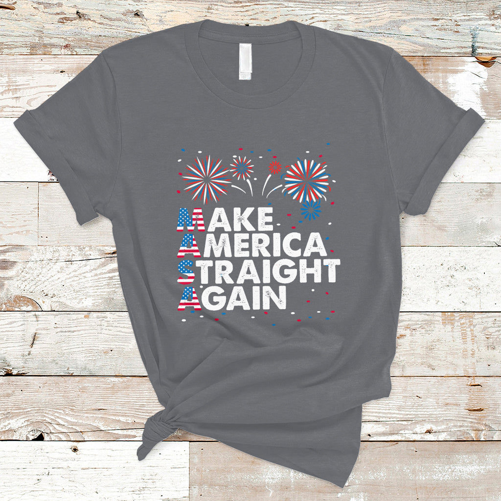 MAS T Shirt Funny MASA Make America Straight Again 4th of July Fireworks USA Flag USA Party - Wonder Print Shop