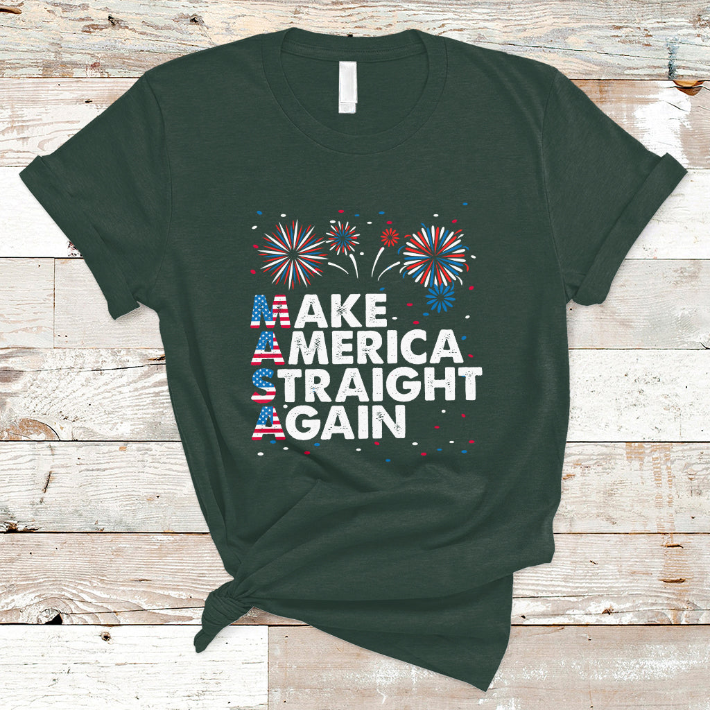 MAS T Shirt Funny MASA Make America Straight Again 4th of July Fireworks USA Flag USA Party - Wonder Print Shop