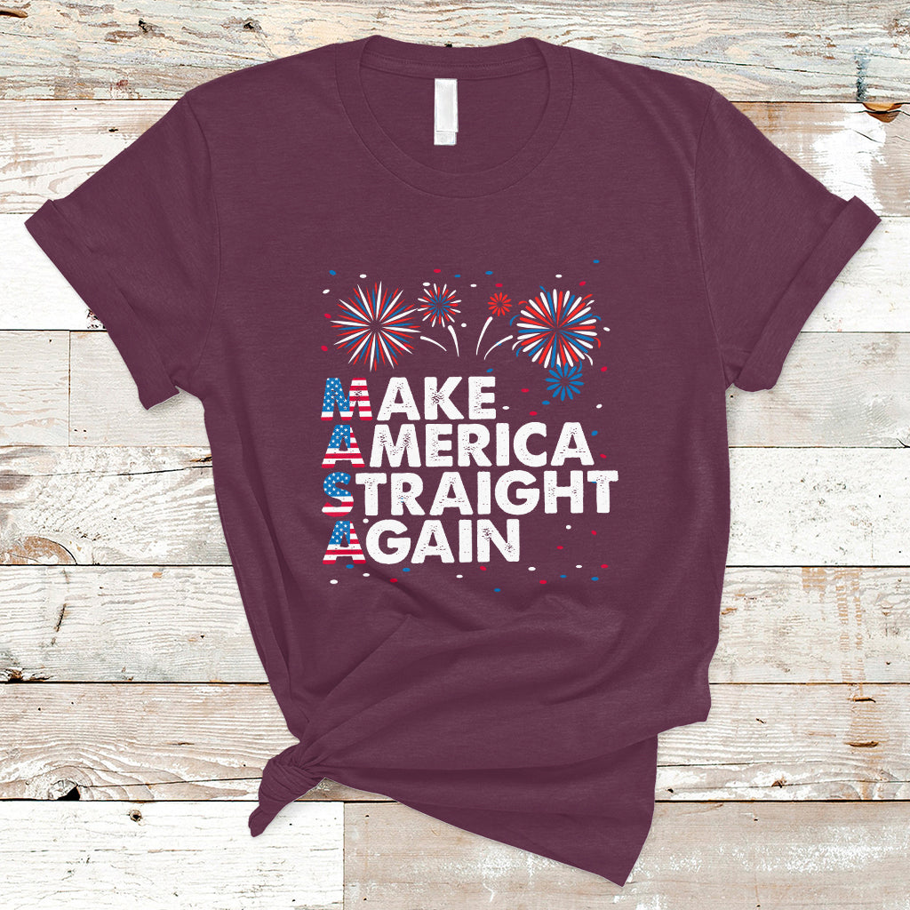 MAS T Shirt Funny MASA Make America Straight Again 4th of July Fireworks USA Flag USA Party - Wonder Print Shop