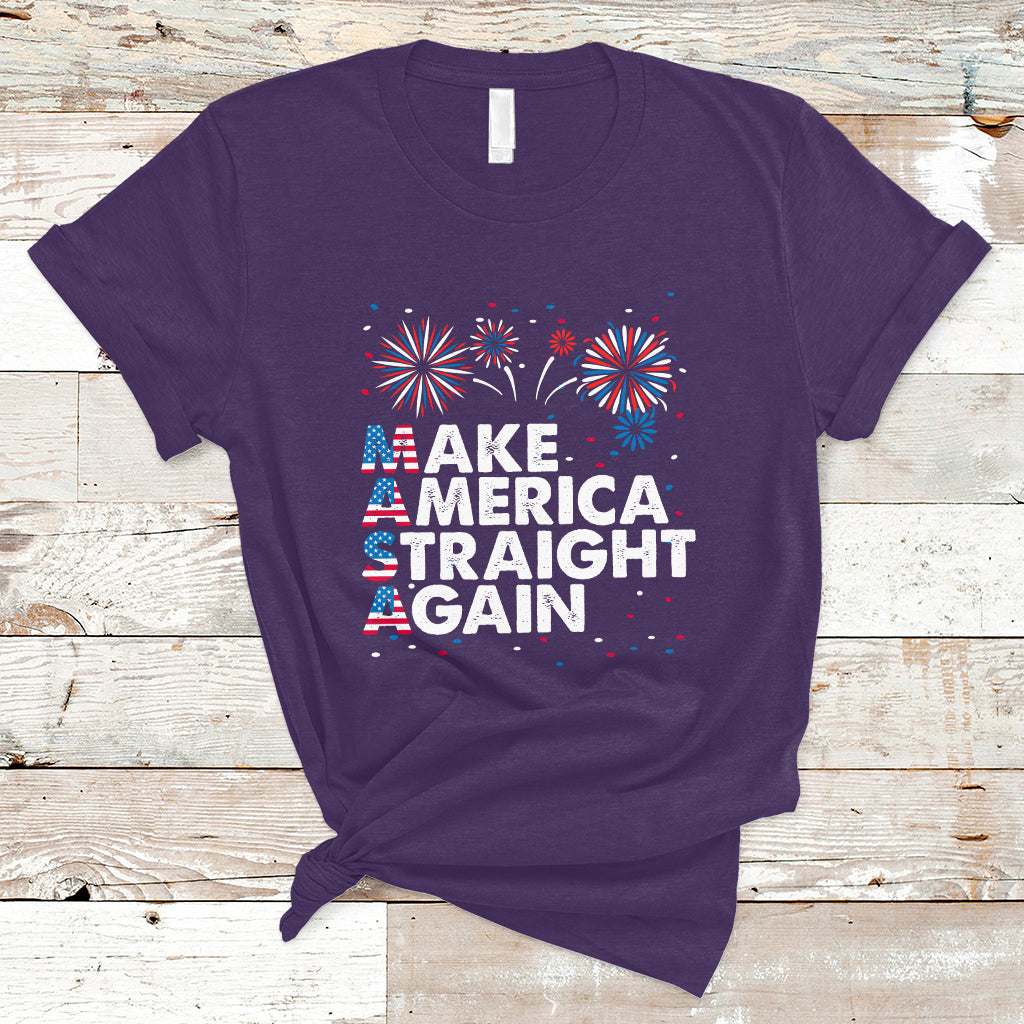 MAS T Shirt Funny MASA Make America Straight Again 4th of July Fireworks USA Flag USA Party - Wonder Print Shop