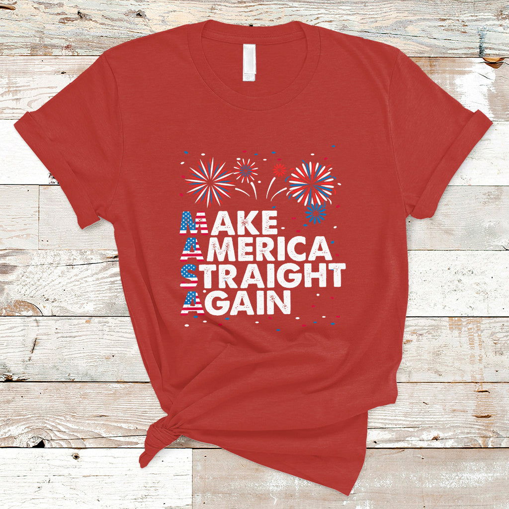 MAS T Shirt Funny MASA Make America Straight Again 4th of July Fireworks USA Flag USA Party - Wonder Print Shop