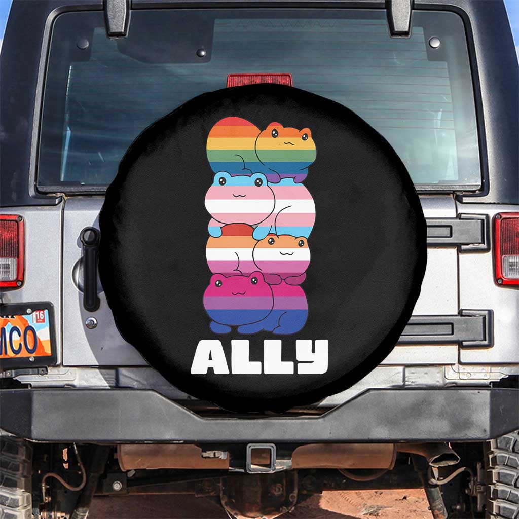 Colorful LGBTQ+ Ally Frogs Stack Spare Tire Cover Kawaii Gay Pride Support
