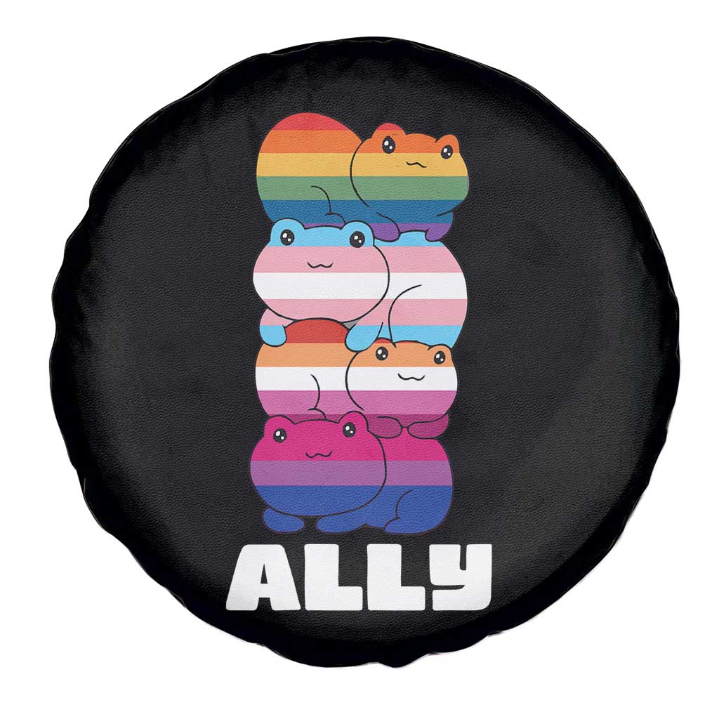Colorful LGBTQ+ Ally Frogs Stack Spare Tire Cover Kawaii Gay Pride Support