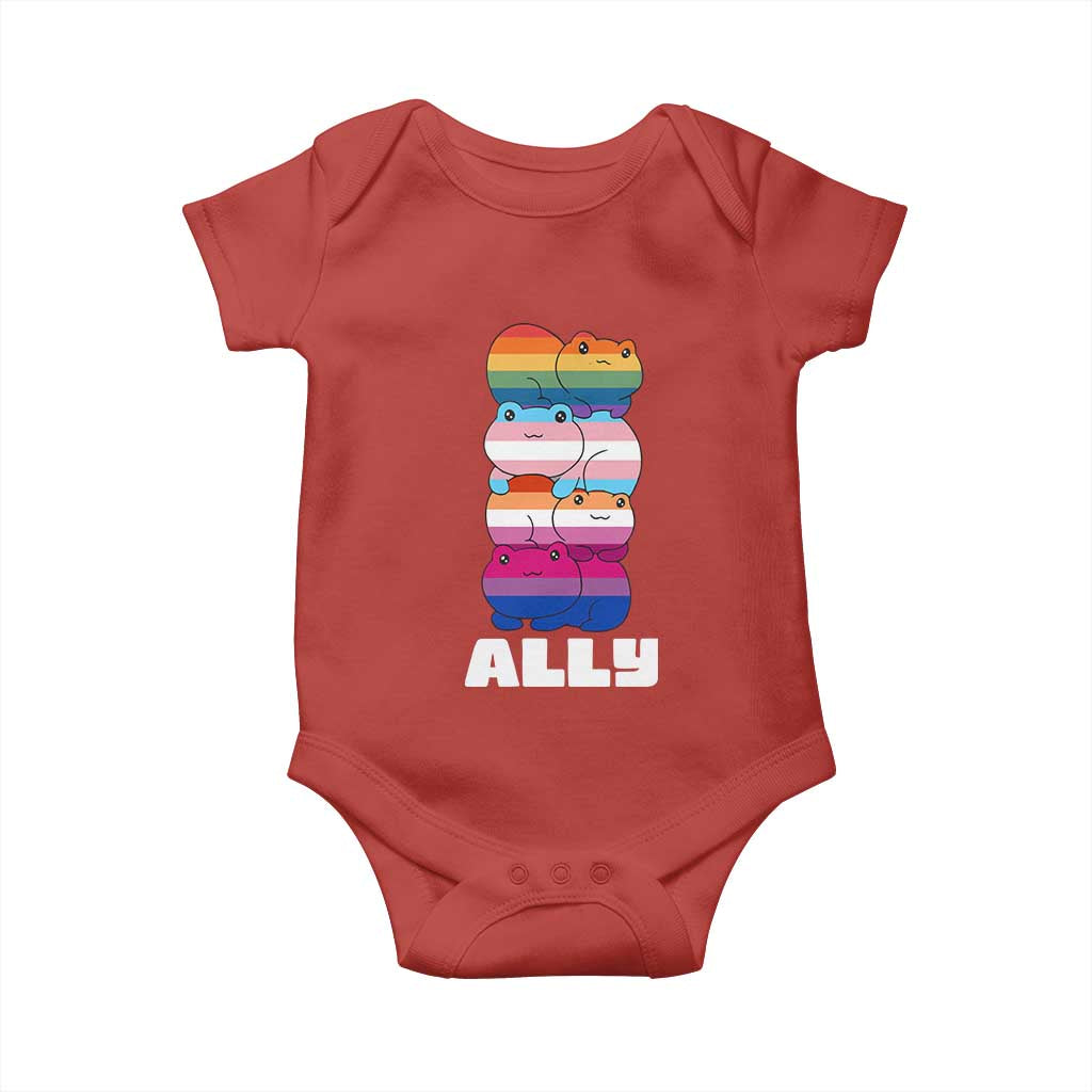 Colorful LGBTQ+ Ally Frogs Stack Baby Onesie Kawaii Gay Pride Support
