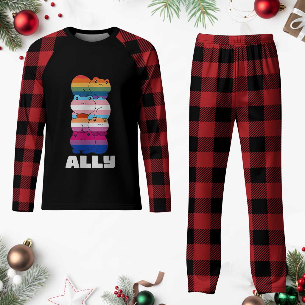Colorful LGBTQ+ Ally Frogs Stack Plaid Pajama Set Kawaii Gay Pride Support - Wonder Print Shop