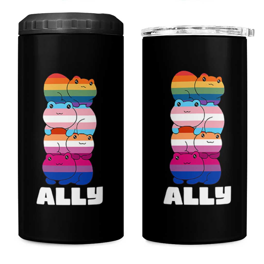 Colorful LGBTQ+ Ally Frogs Stack 4 in 1 Can Cooler Tumbler Kawaii Gay Pride Support