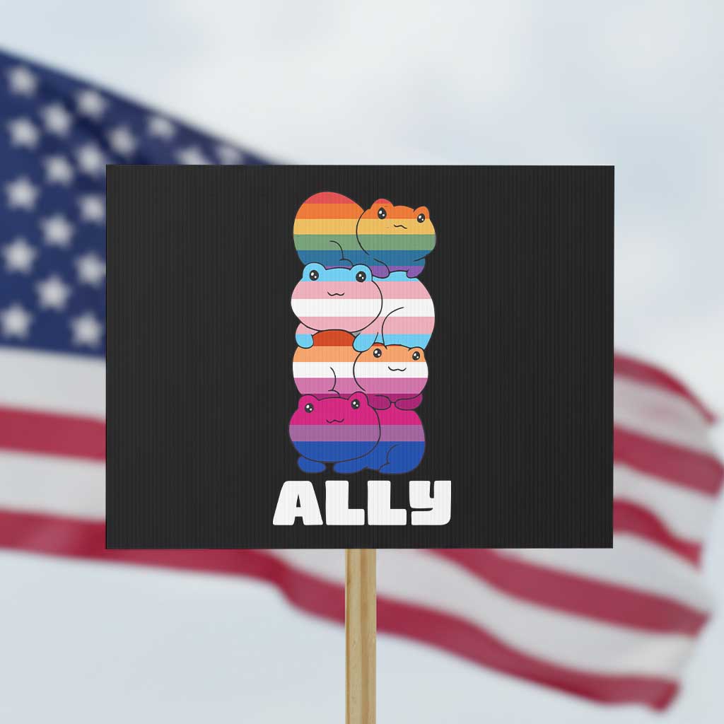 Colorful LGBTQ+ Ally Frogs Stack Protest Sign Kawaii Gay Pride Support - Wonder Print Shop