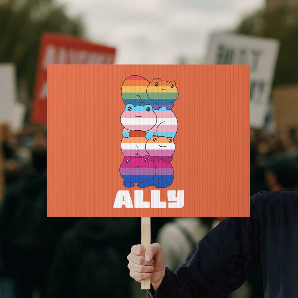 Colorful LGBTQ+ Ally Frogs Stack Protest Sign Kawaii Gay Pride Support - Wonder Print Shop