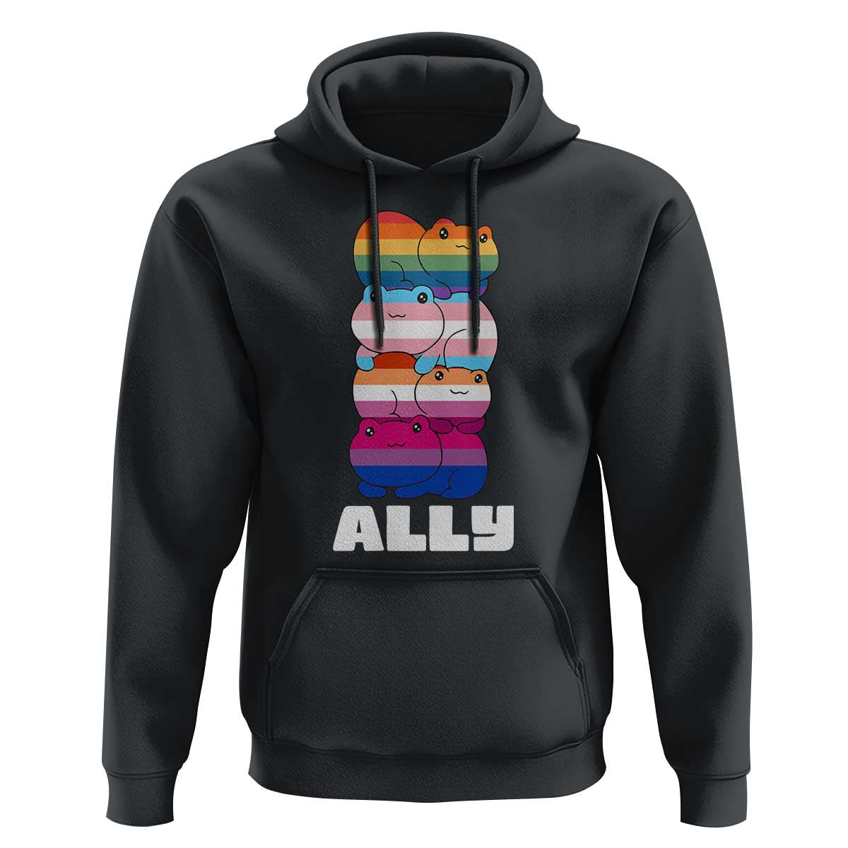 Colorful LGBTQ+ Ally Frogs Stack Hoodie Kawaii Gay Pride Support