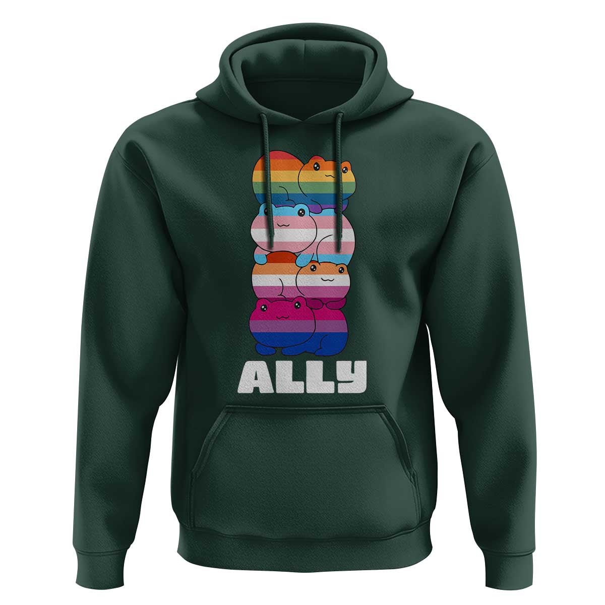 Colorful LGBTQ+ Ally Frogs Stack Hoodie Kawaii Gay Pride Support