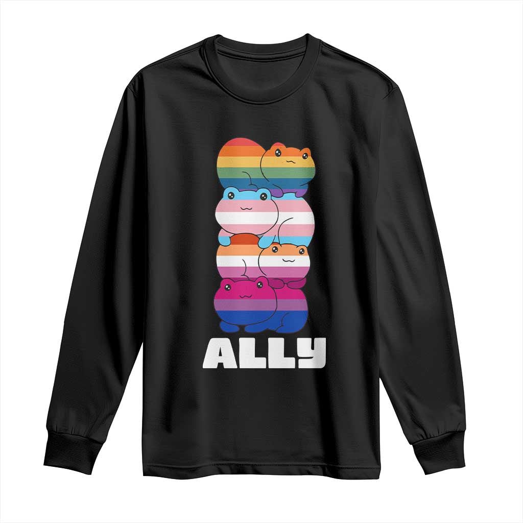Colorful LGBTQ+ Ally Frogs Stack Long Sleeve Shirt Kawaii Gay Pride Support
