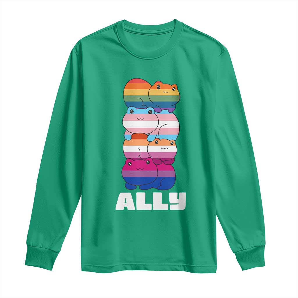 Colorful LGBTQ+ Ally Frogs Stack Long Sleeve Shirt Kawaii Gay Pride Support