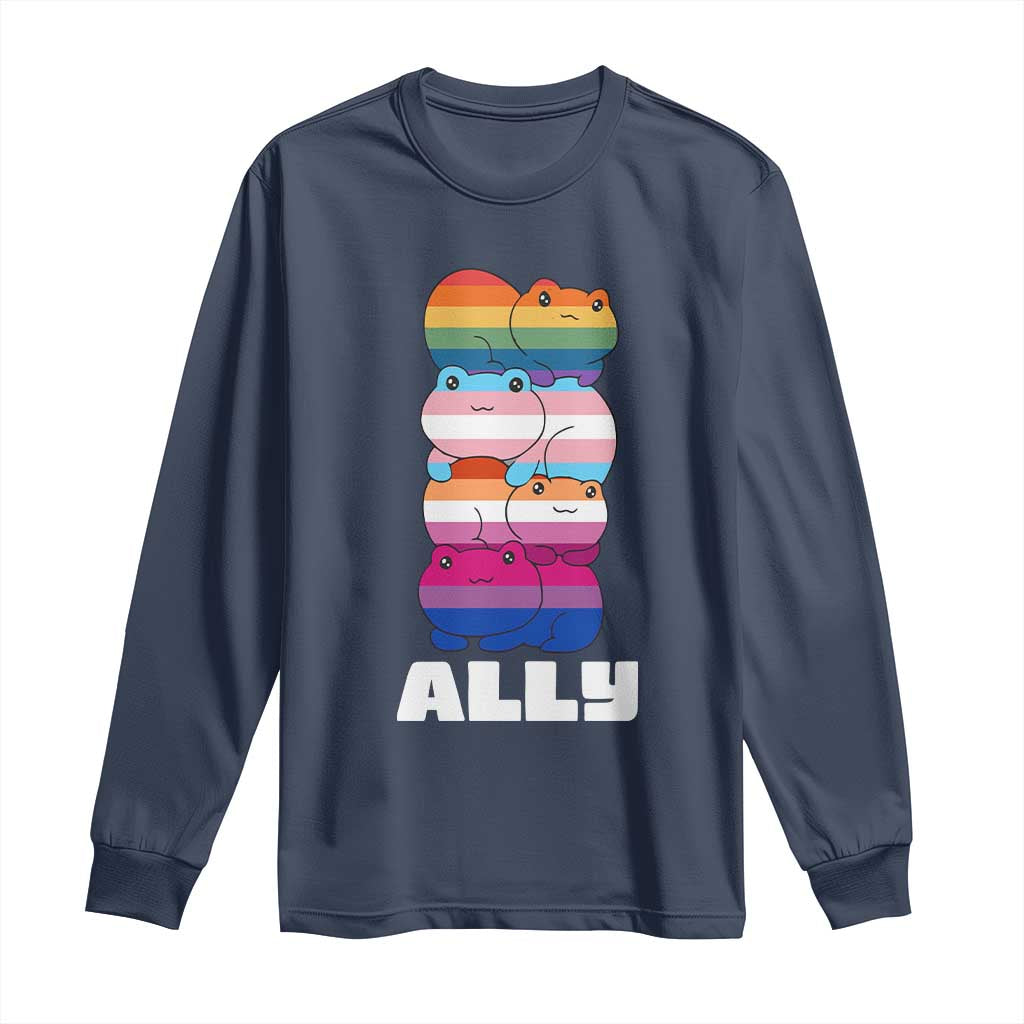 Colorful LGBTQ+ Ally Frogs Stack Long Sleeve Shirt Kawaii Gay Pride Support