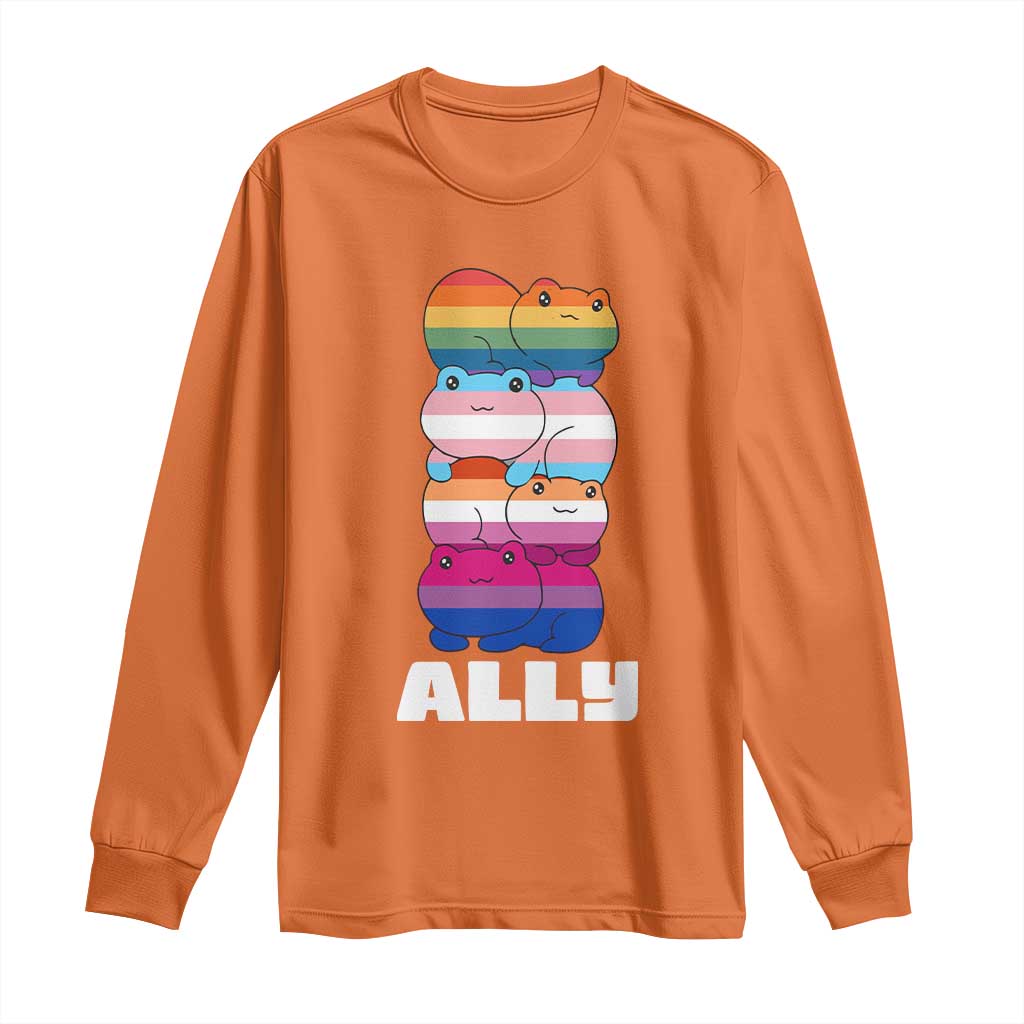 Colorful LGBTQ+ Ally Frogs Stack Long Sleeve Shirt Kawaii Gay Pride Support