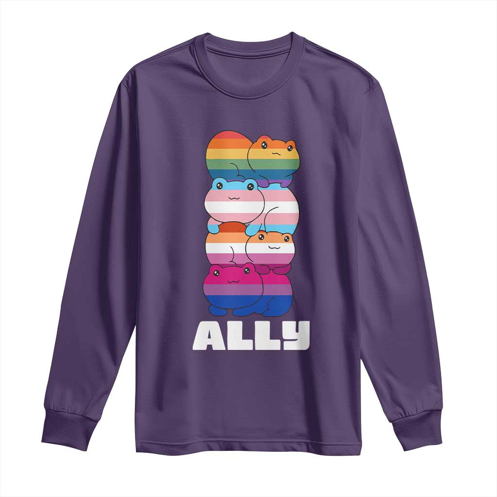 Colorful LGBTQ+ Ally Frogs Stack Long Sleeve Shirt Kawaii Gay Pride Support