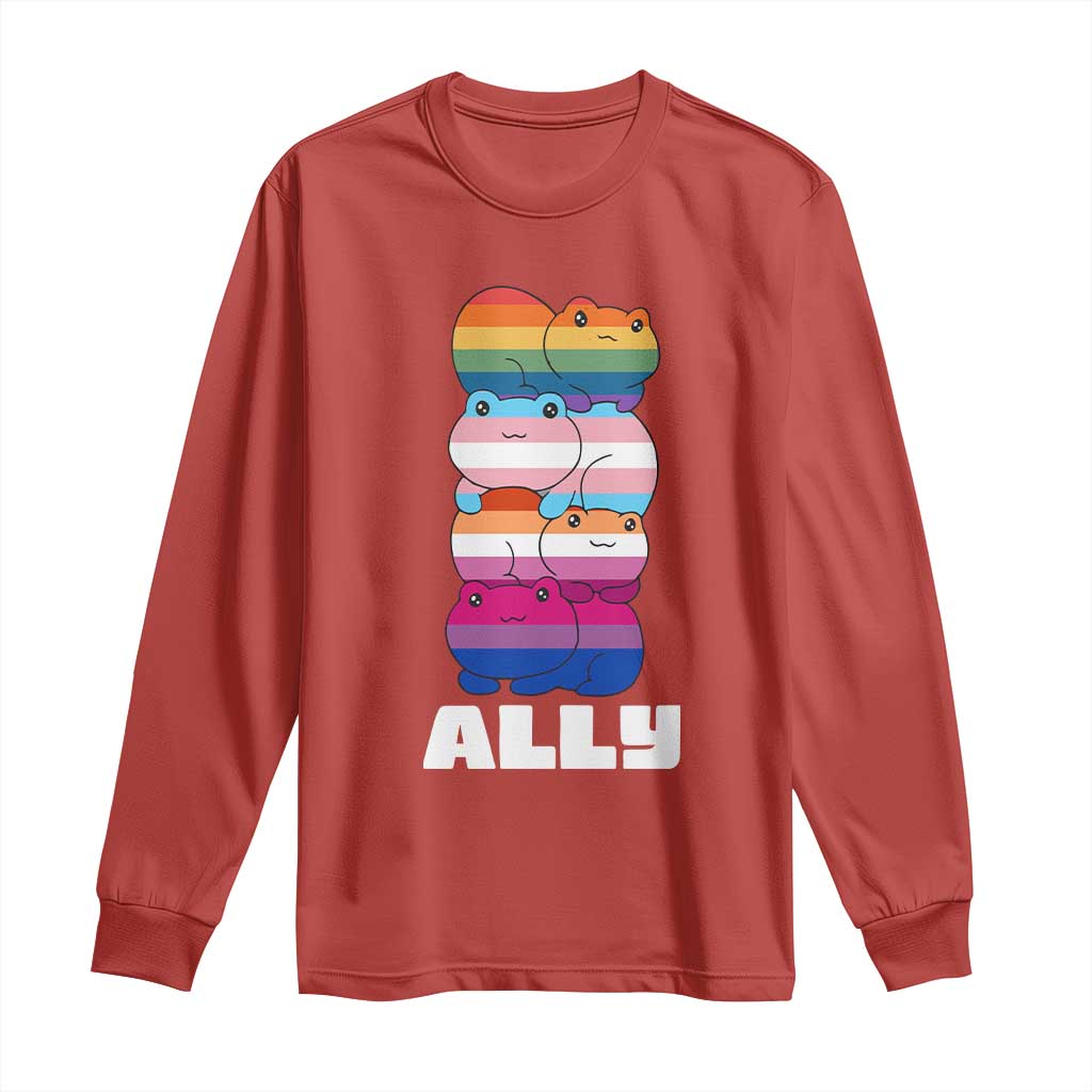 Colorful LGBTQ+ Ally Frogs Stack Long Sleeve Shirt Kawaii Gay Pride Support