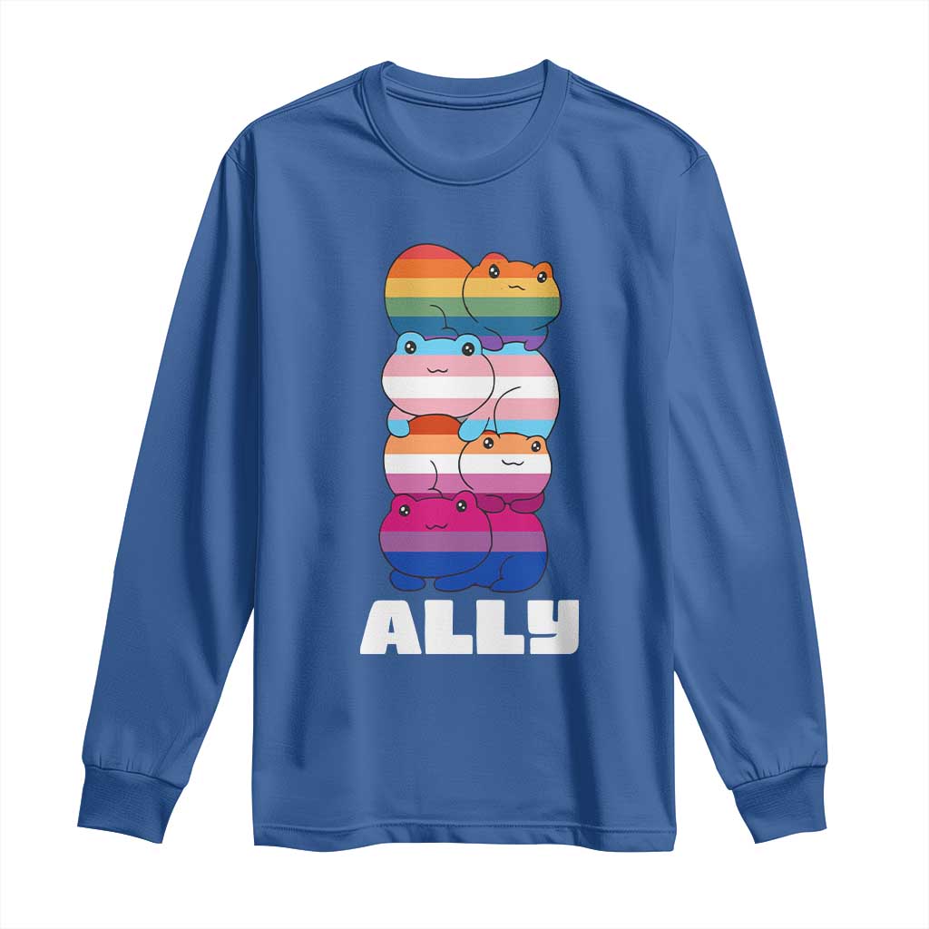 Colorful LGBTQ+ Ally Frogs Stack Long Sleeve Shirt Kawaii Gay Pride Support