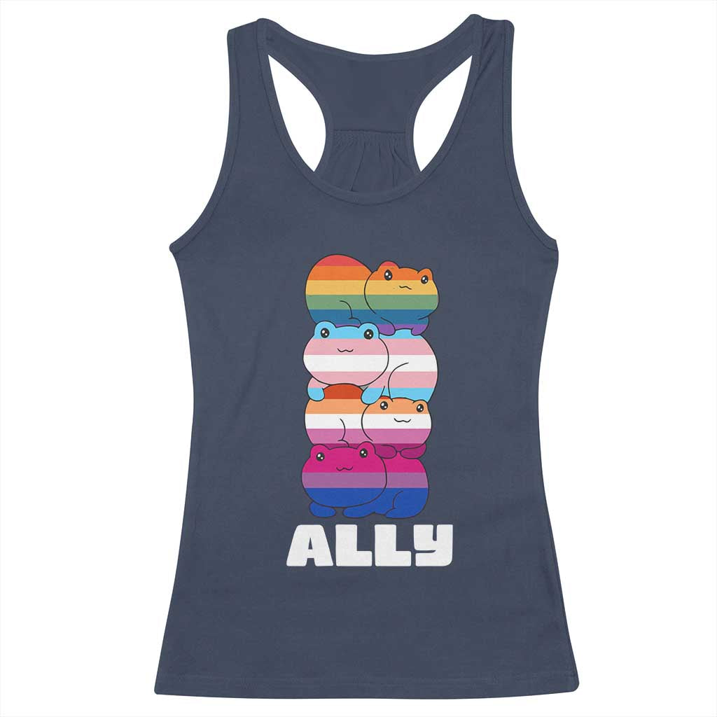 Colorful LGBTQ+ Ally Frogs Stack Racerback Tank Top Kawaii Gay Pride Support