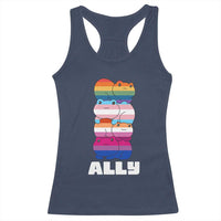 Colorful LGBTQ+ Ally Frogs Stack Racerback Tank Top Kawaii Gay Pride Support