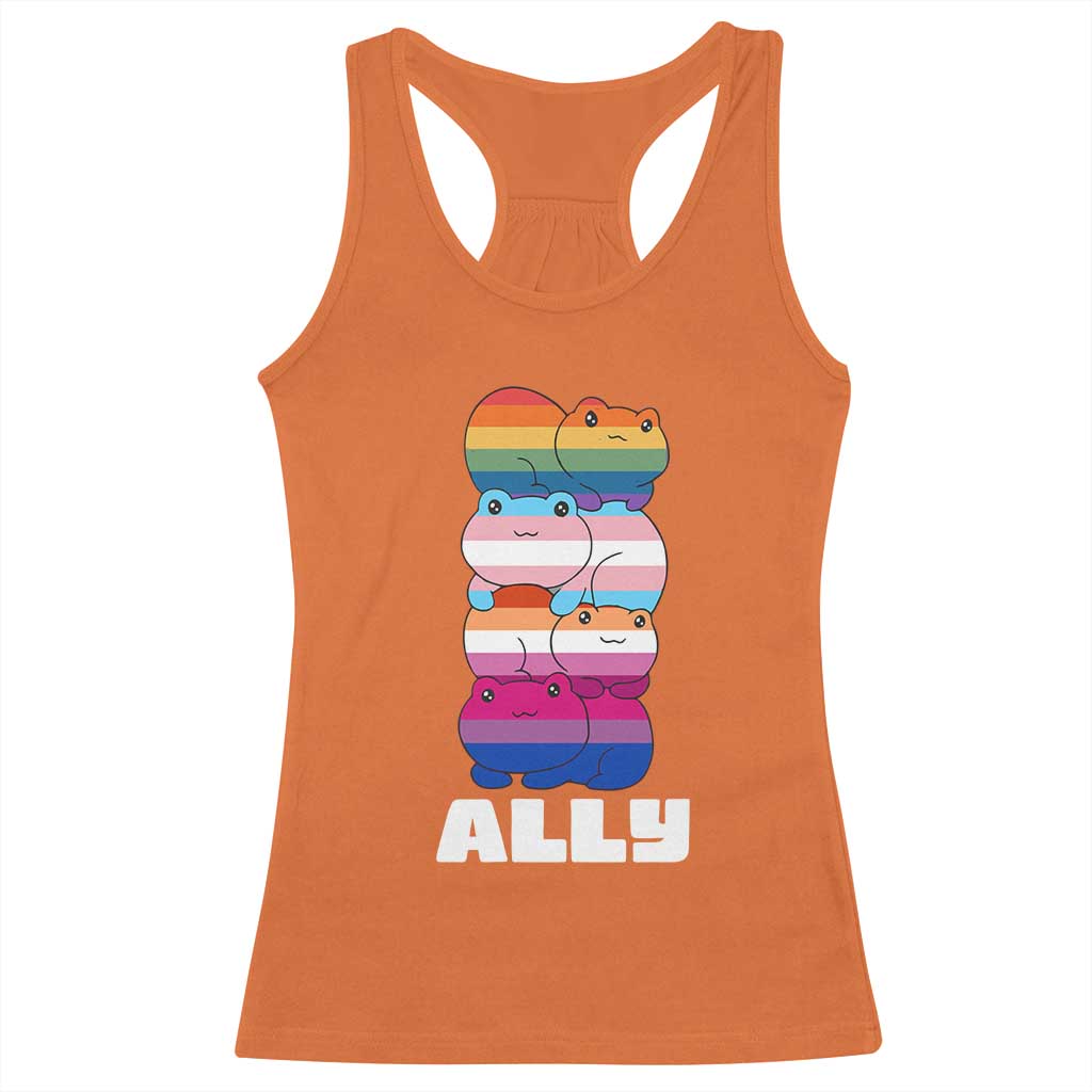 Colorful LGBTQ+ Ally Frogs Stack Racerback Tank Top Kawaii Gay Pride Support