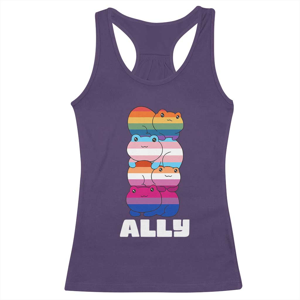 Colorful LGBTQ+ Ally Frogs Stack Racerback Tank Top Kawaii Gay Pride Support