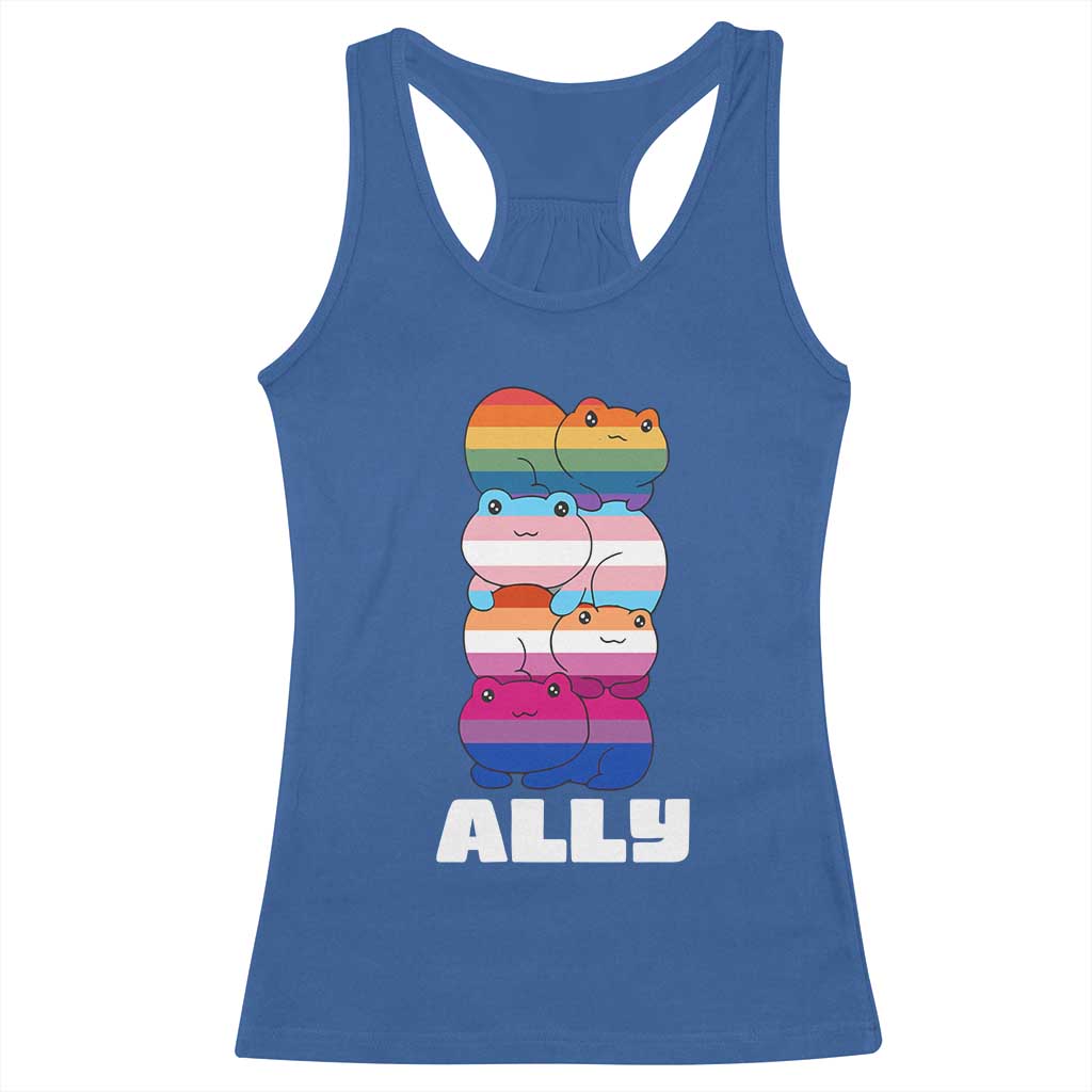 Colorful LGBTQ+ Ally Frogs Stack Racerback Tank Top Kawaii Gay Pride Support
