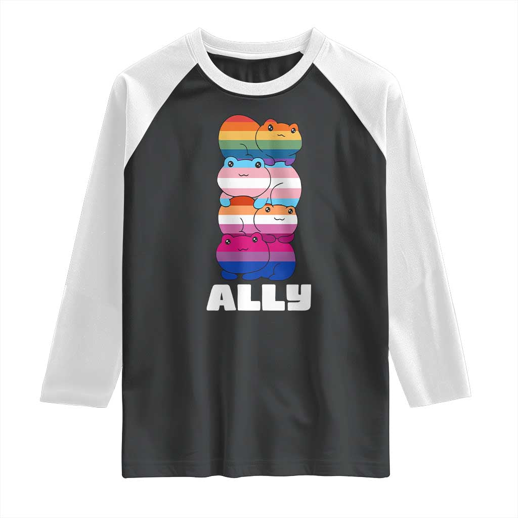 Colorful LGBTQ+ Ally Frogs Stack Raglan Shirt Kawaii Gay Pride Support