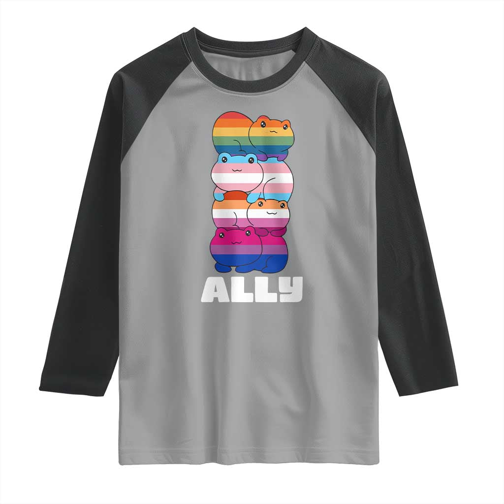 Colorful LGBTQ+ Ally Frogs Stack Raglan Shirt Kawaii Gay Pride Support