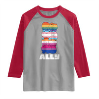 Colorful LGBTQ+ Ally Frogs Stack Raglan Shirt Kawaii Gay Pride Support