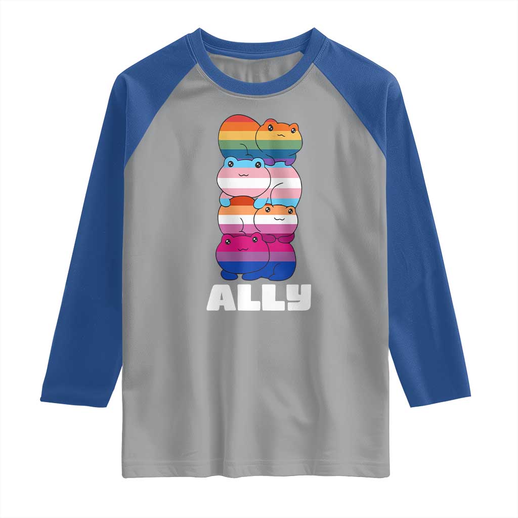 Colorful LGBTQ+ Ally Frogs Stack Raglan Shirt Kawaii Gay Pride Support