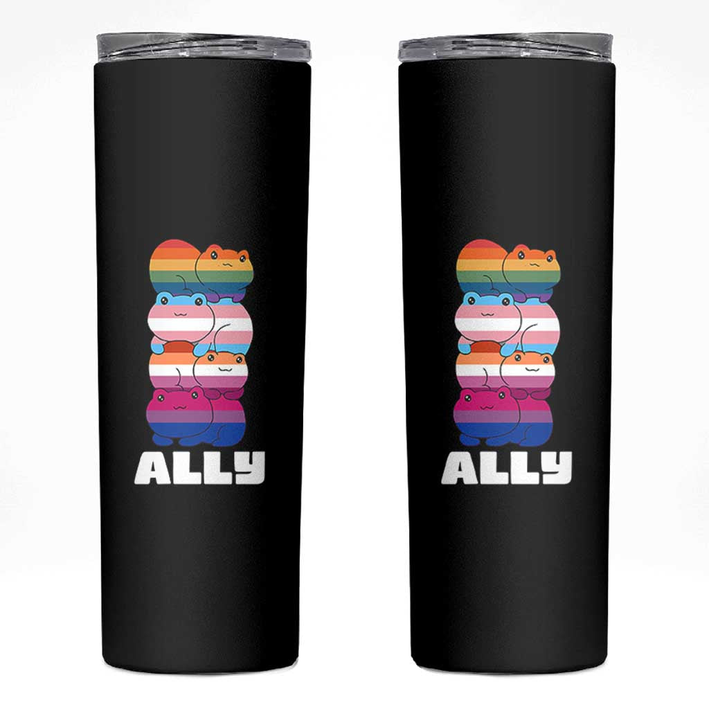 Colorful LGBTQ+ Ally Frogs Stack Skinny Tumbler Kawaii Gay Pride Support