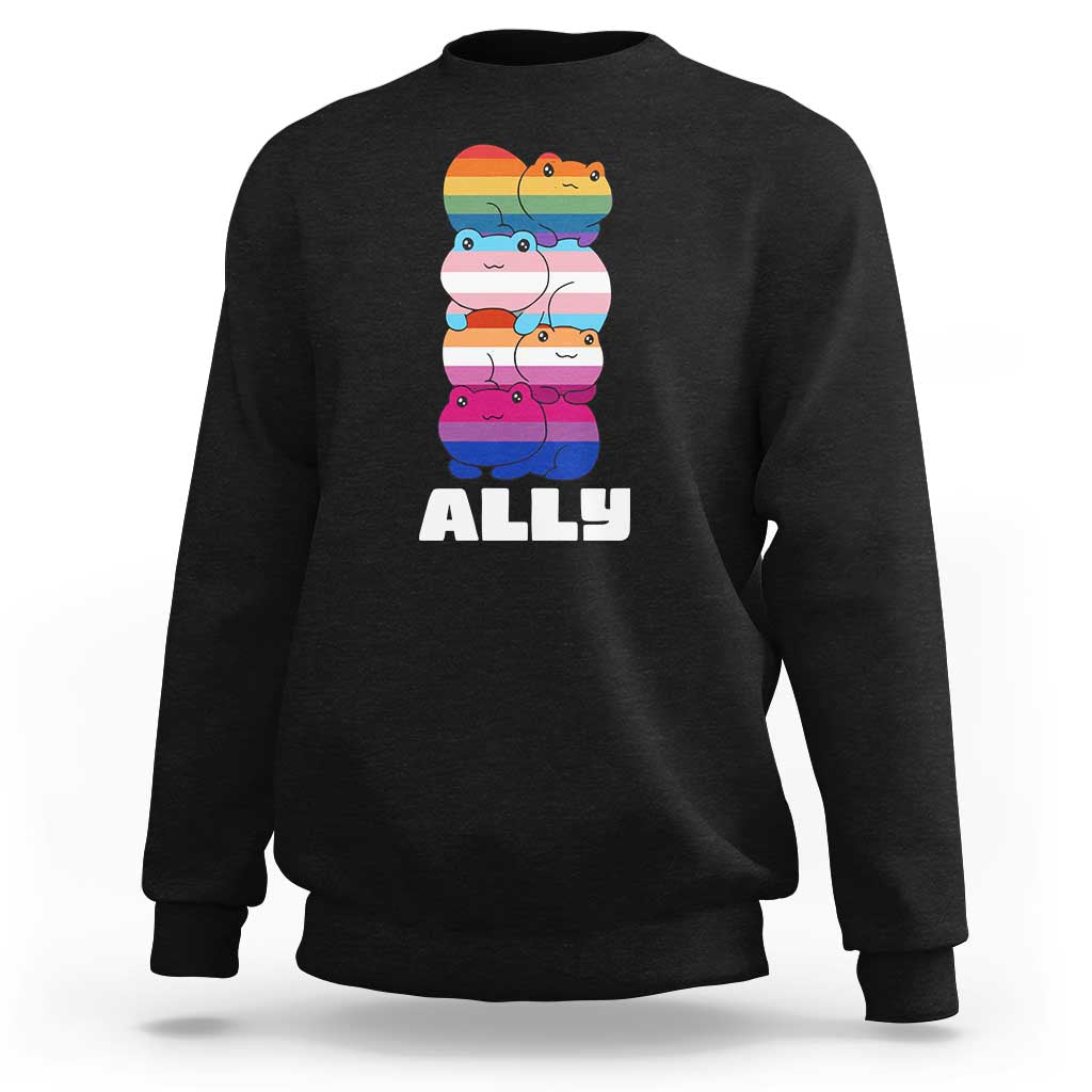 Colorful LGBTQ+ Ally Frogs Stack Sweatshirt Kawaii Gay Pride Support